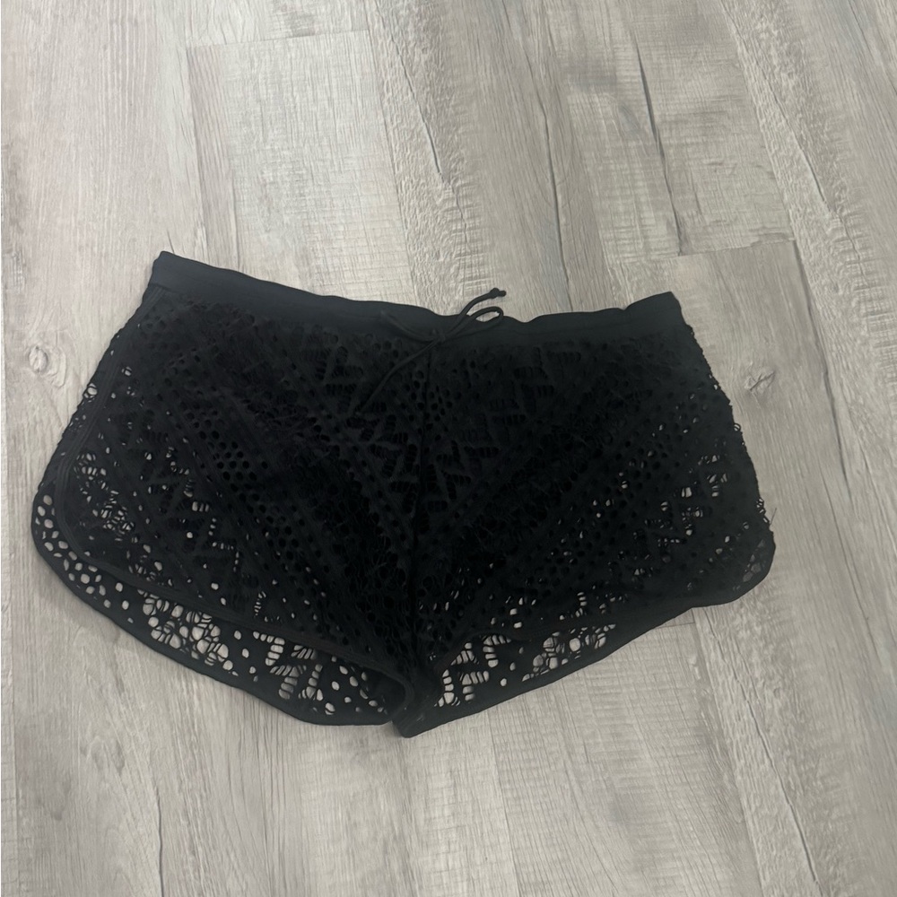 Black Lace Swim Coverup with Scalloped Edges